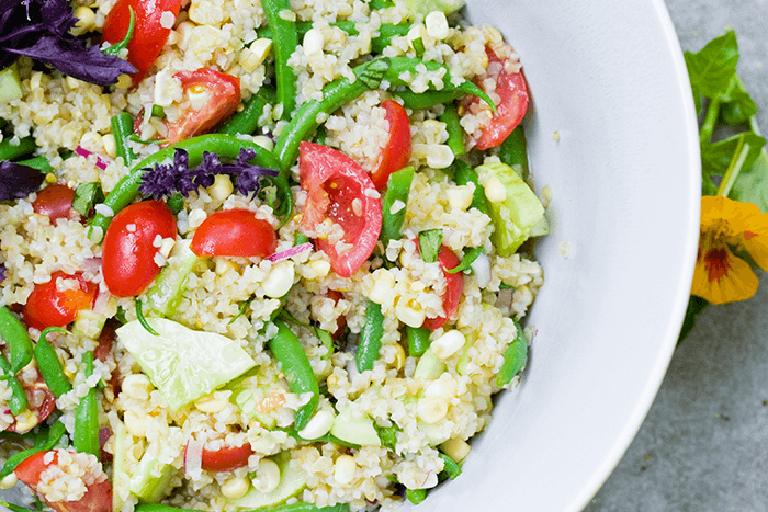 tomato-salad-green-beans-corn-bulgur